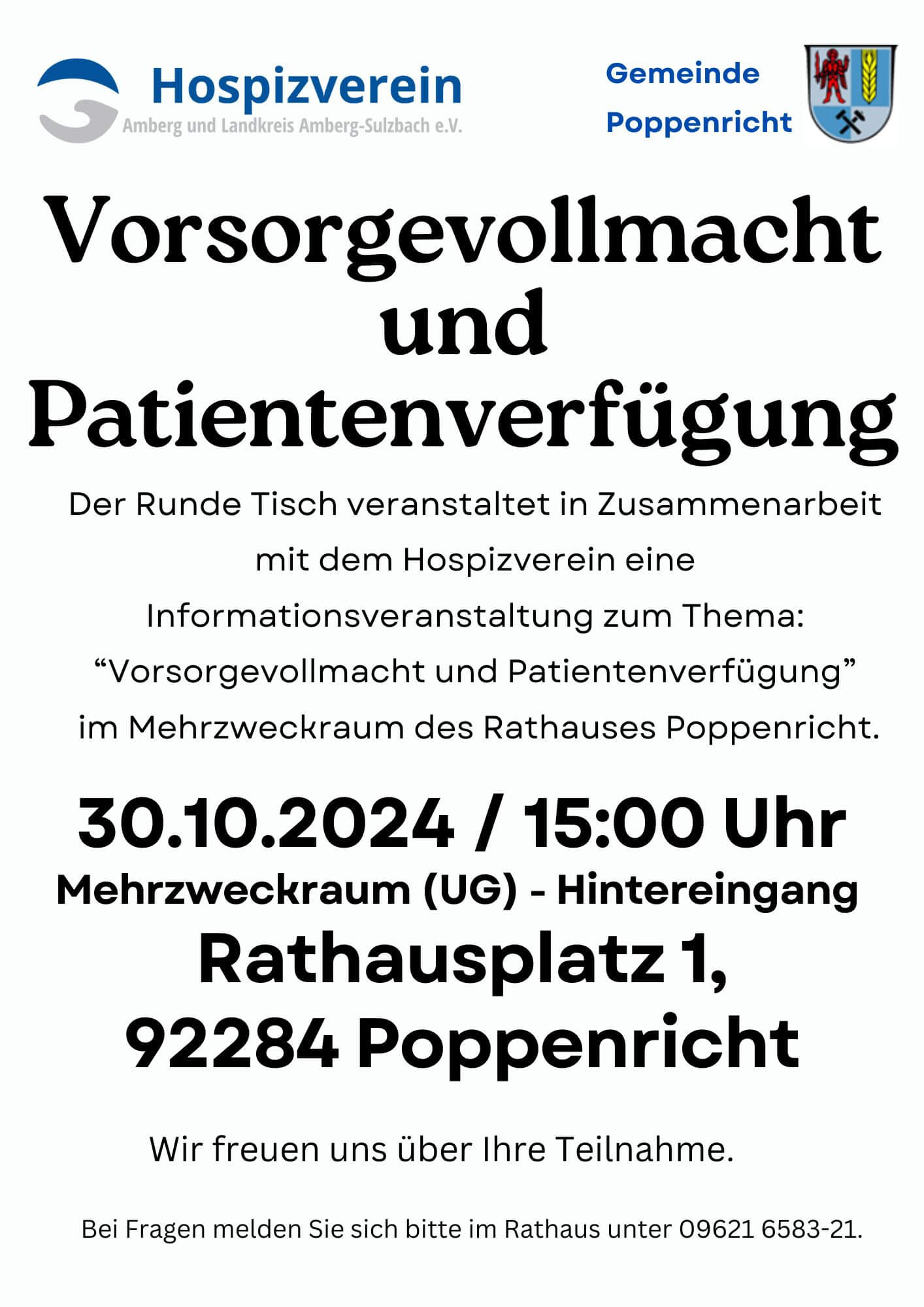 Vorsorgevollmacht und Patientenverfügung - Infoveranstaltung am 30.10.24 um 15 Uhr